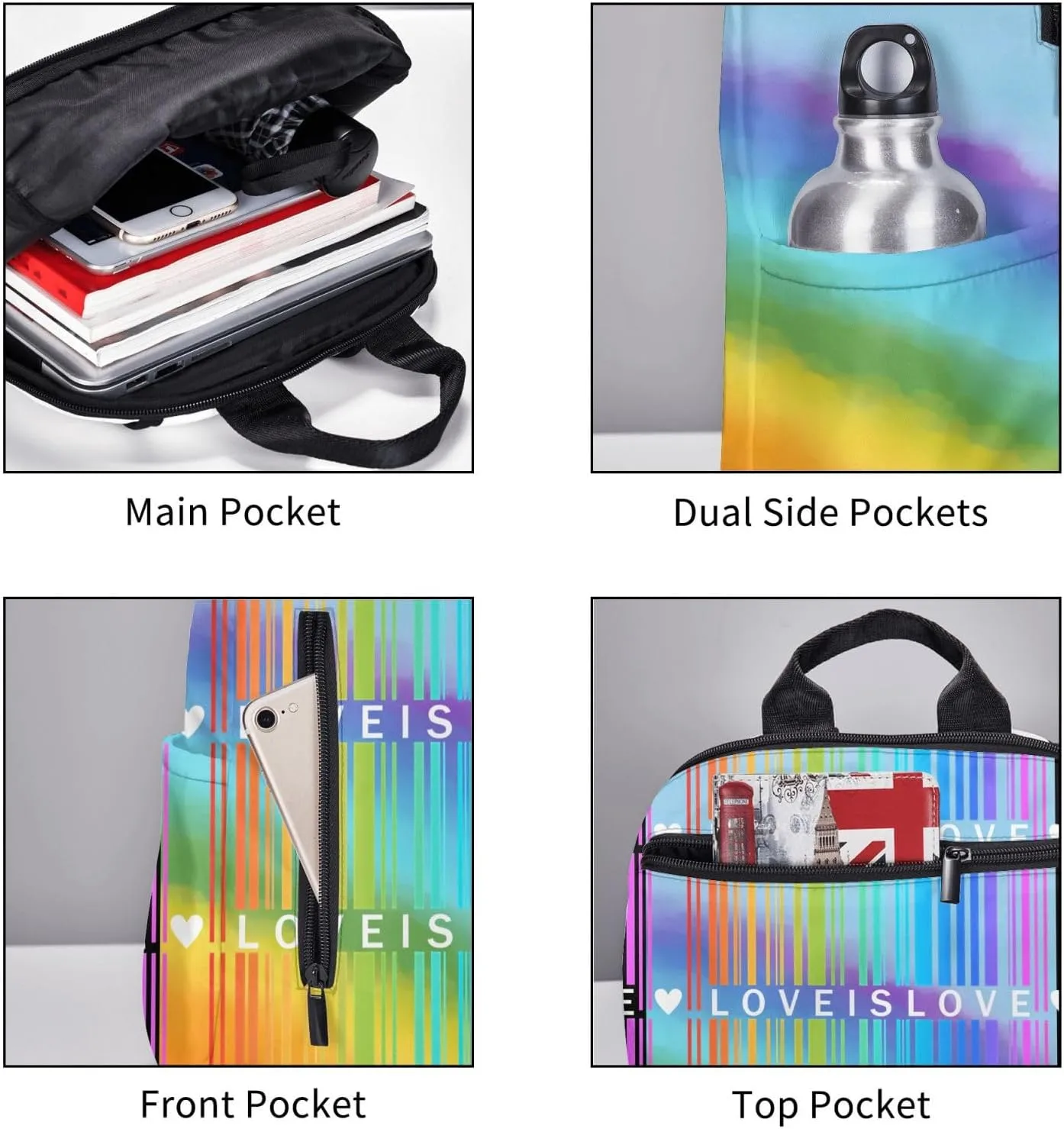 LGBT Rainbow Gay Pride Love is Love Travel Laptop Backpack Casual Backpacks Double Shoulder Daypack Notebook Rucksack Work Bags Sports Bag for Gym Hiking Camping Beach