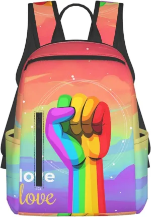 LGBT Rainbow Gay Pride Raised A Fist Love Is Love Travel Laptop Backpack Casual Backpacks Double Shoulder Daypack Notebook Rucksack Work Bags Sports Bag for Hiking Camping Beach