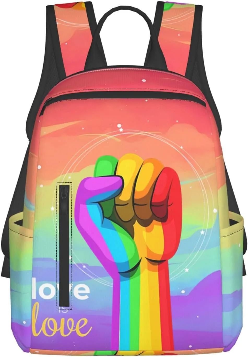 LGBT Rainbow Gay Pride Raised A Fist Love Is Love Travel Laptop Backpack Casual Backpacks Double Shoulder Daypack Notebook Rucksack Work Bags Sports Bag for Hiking Camping Beach