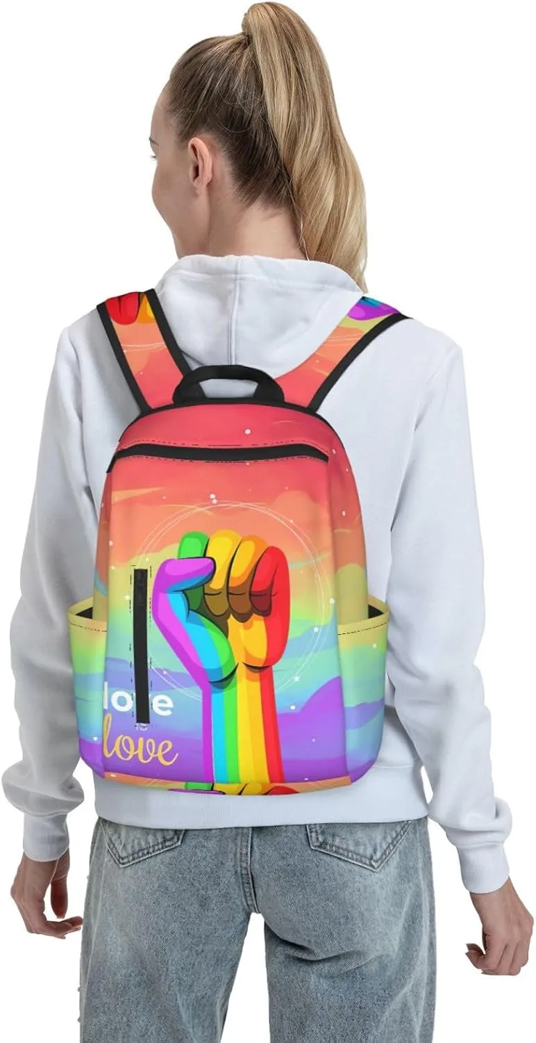 LGBT Rainbow Gay Pride Raised A Fist Love Is Love Travel Laptop Backpack Casual Backpacks Double Shoulder Daypack Notebook Rucksack Work Bags Sports Bag for Hiking Camping Beach