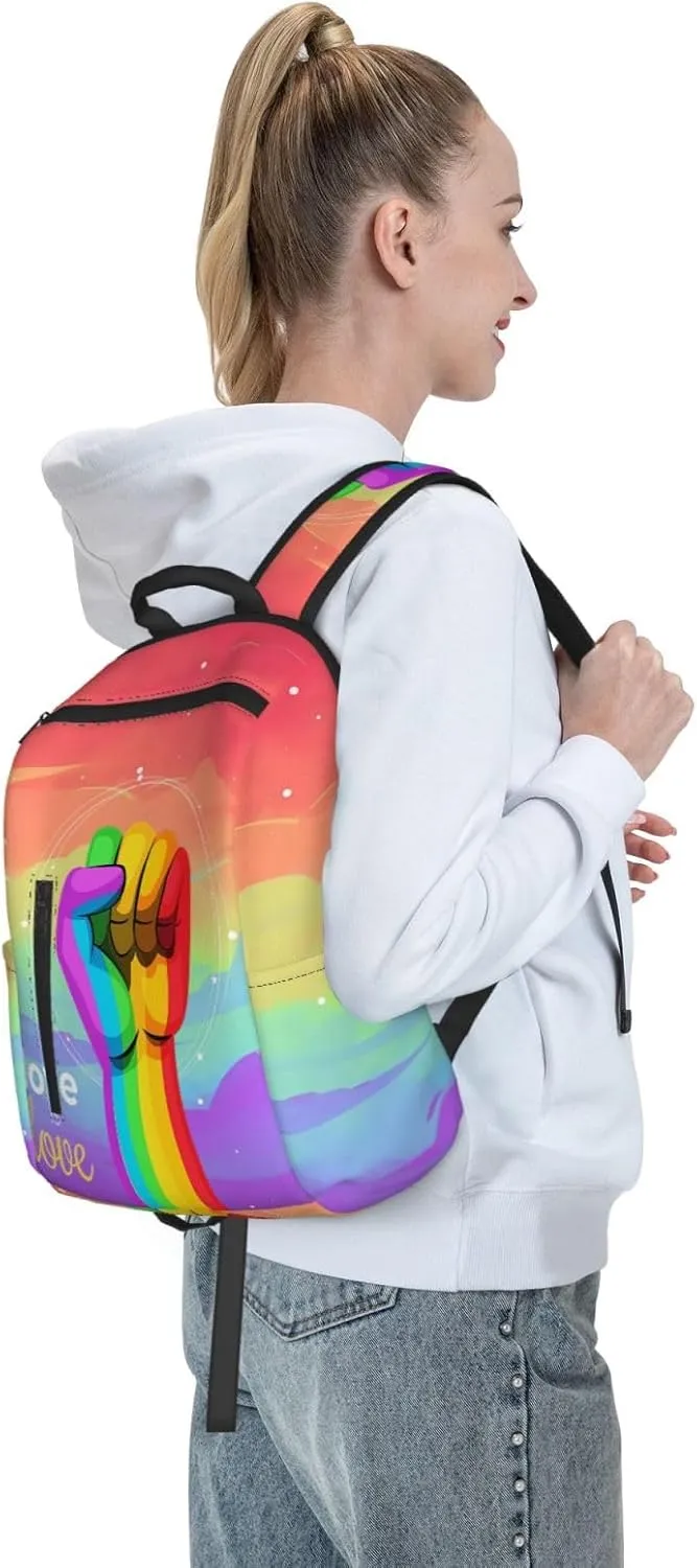 LGBT Rainbow Gay Pride Raised A Fist Love Is Love Travel Laptop Backpack Casual Backpacks Double Shoulder Daypack Notebook Rucksack Work Bags Sports Bag for Hiking Camping Beach