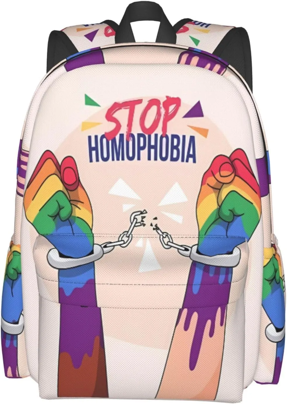 LGBT Rainbow Gay Pride Stop Homophobia 17 Inch Casual Backpack Laptop Backpacks Travel Back Pack Large Camping Rucksack Hiking Daypack Lightweight Double Shoulder Bag
