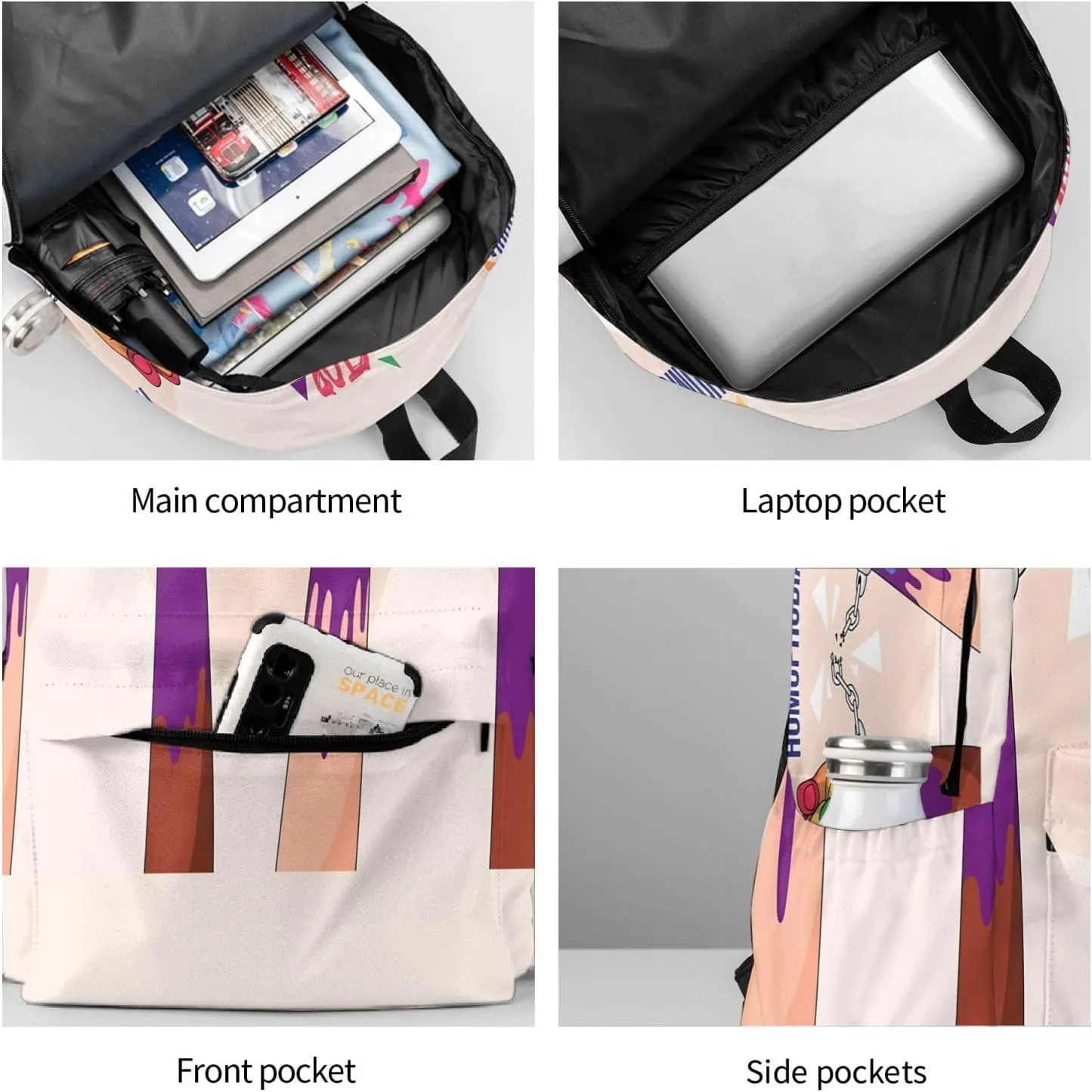 LGBT Rainbow Gay Pride Stop Homophobia 17 Inch Casual Backpack Laptop Backpacks Travel Back Pack Large Camping Rucksack Hiking Daypack Lightweight Double Shoulder Bag