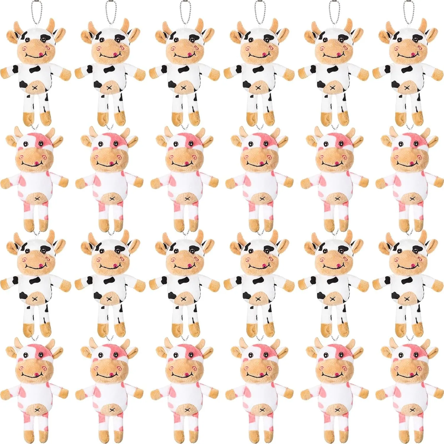 Libima 24 Pcs Plush Cow Keychains Stuffed Animal Toy Spotted Farm Keyring Mini Bag Charm Toy Doll for Kindergarten Teens Birthday Gift Cow Party Favors Decor Backpack Handbag (Black, Pink)