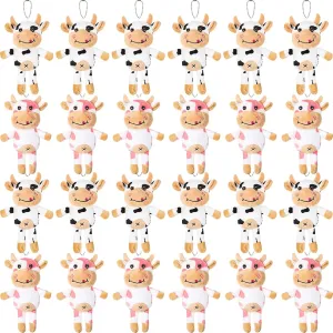 Libima 24 Pcs Plush Cow Keychains Stuffed Animal Toy Spotted Farm Keyring Mini Bag Charm Toy Doll for Kindergarten Teens Birthday Gift Cow Party Favors Decor Backpack Handbag (Black, Pink)