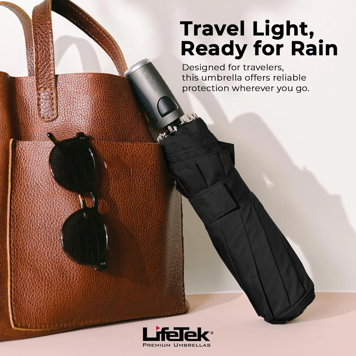 LifeTek Windproof Travel Umbrella, Automatic Open Close, Compact for Rain and Sun, Fits in Purse or Backpack, Strong Lightweight Durable Frame, UV Protection, Small and Portable