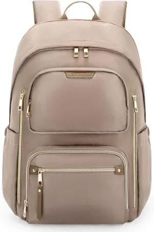 LIGHT FLIGHT Women's Laptop Backpack Fit for 15.6 Inch for Travel Work Business College, Large Capacity Stylish Bookbag with USB Port and Water-Resistant for Daily Use,Champagne