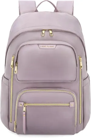 LIGHT FLIGHT Women's Laptop Backpack Fit for 15.6 Inch for Travel Work Business College, Large Capacity Stylish Bookbag with USB Port and Water-Resistant for Daily Use,Purple