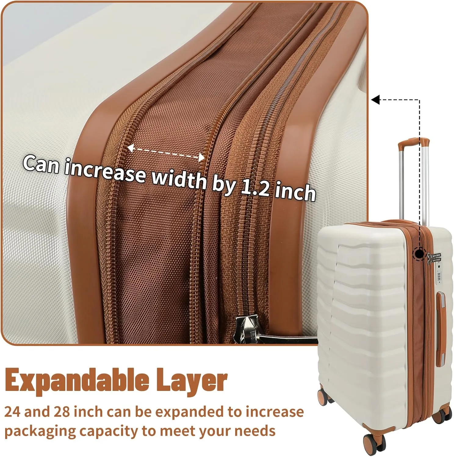 Lightweight Luggage with Spinner Wheels & YKK Zipper, 3-Piece Suitcase ABS PC Hardside Luggage Set with TSA Lock for Women Men, Apricot Off White (20 24 28 inch)