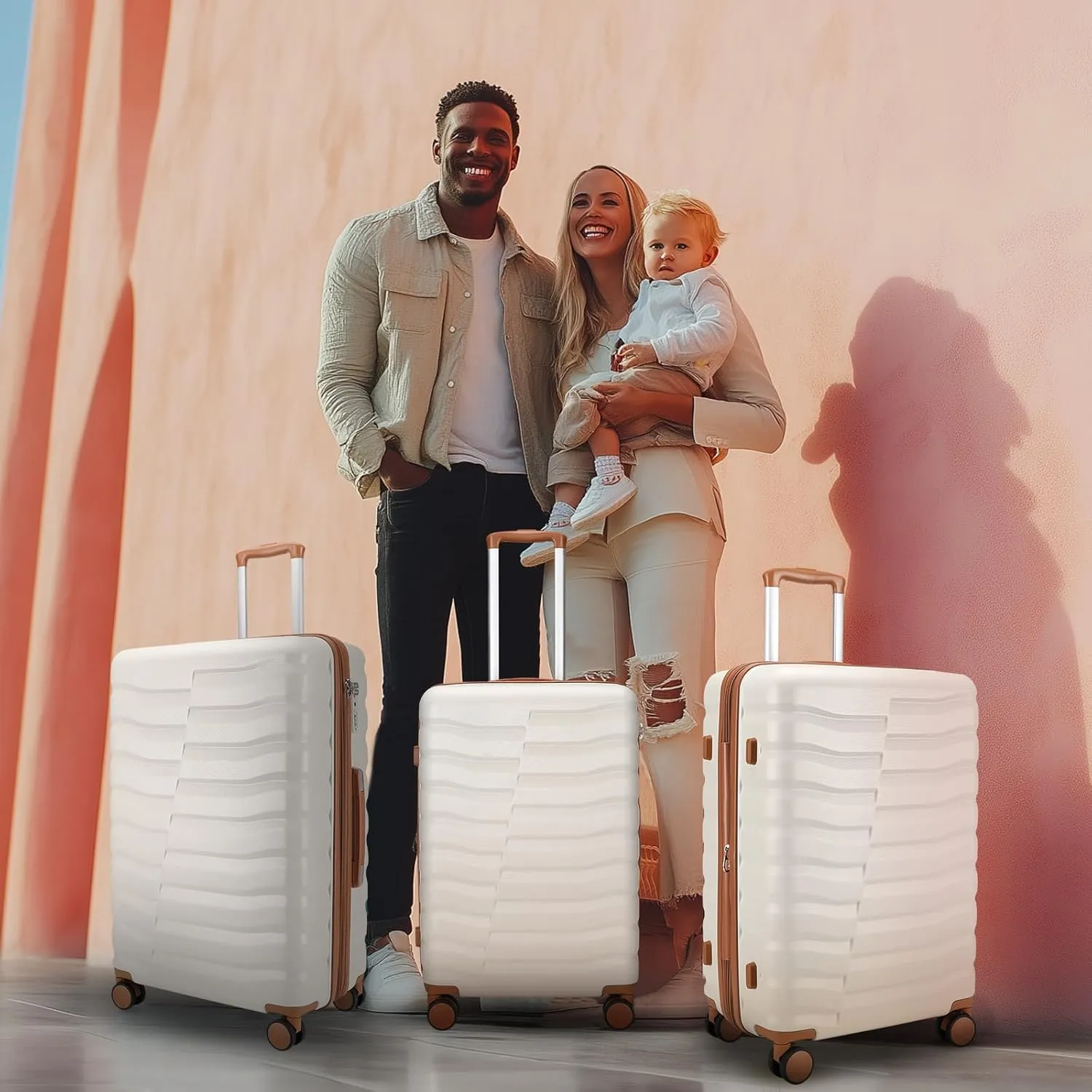 Lightweight Luggage with Spinner Wheels & YKK Zipper, 3-Piece Suitcase ABS PC Hardside Luggage Set with TSA Lock for Women Men, Apricot Off White (20 24 28 inch)