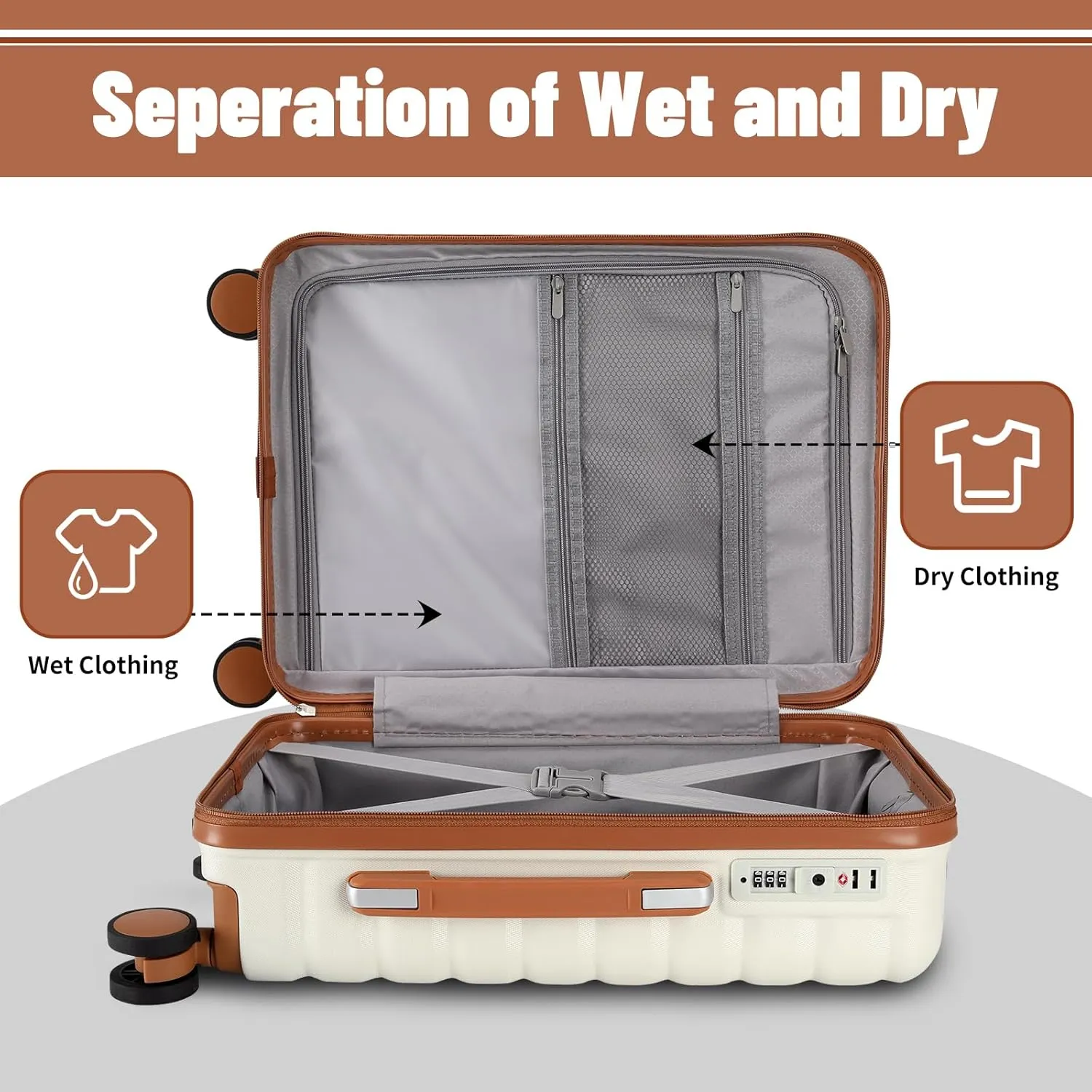 Lightweight Luggage with Spinner Wheels & YKK Zipper, 3-Piece Suitcase ABS PC Hardside Luggage Set with TSA Lock for Women Men, Apricot Off White (20 24 28 inch)