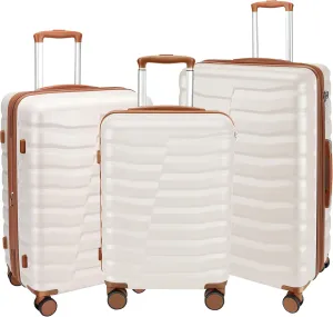 Lightweight Luggage with Spinner Wheels & YKK Zipper, 3-Piece Suitcase ABS PC Hardside Luggage Set with TSA Lock for Women Men, Apricot Off White (20 24 28 inch)