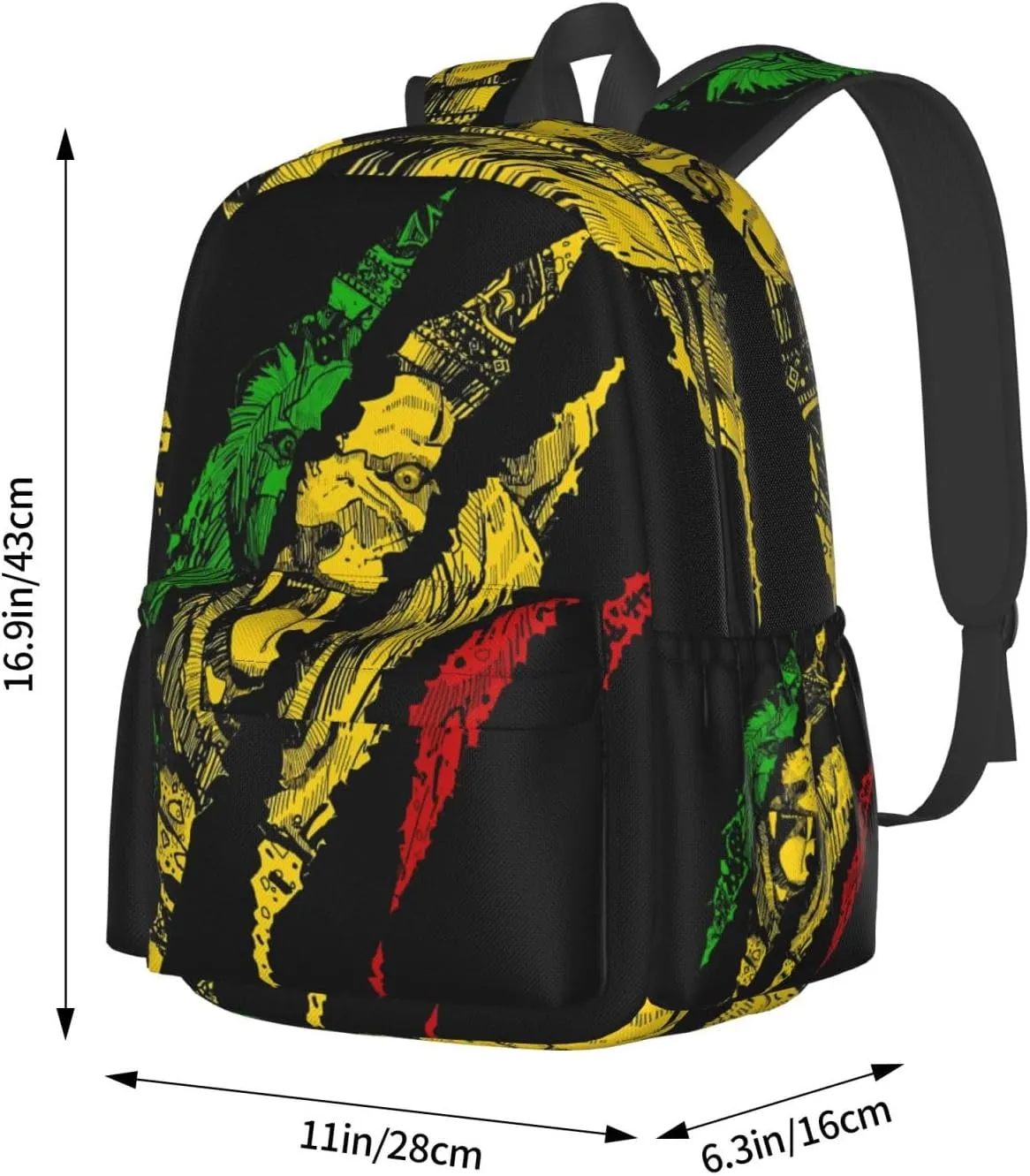 Lion of Judah King Rasta Reggae Jamaica Backpack Double Shoulder Bag 15 Inch Laptop Bagpacks for Hiking Work Camping Travel
