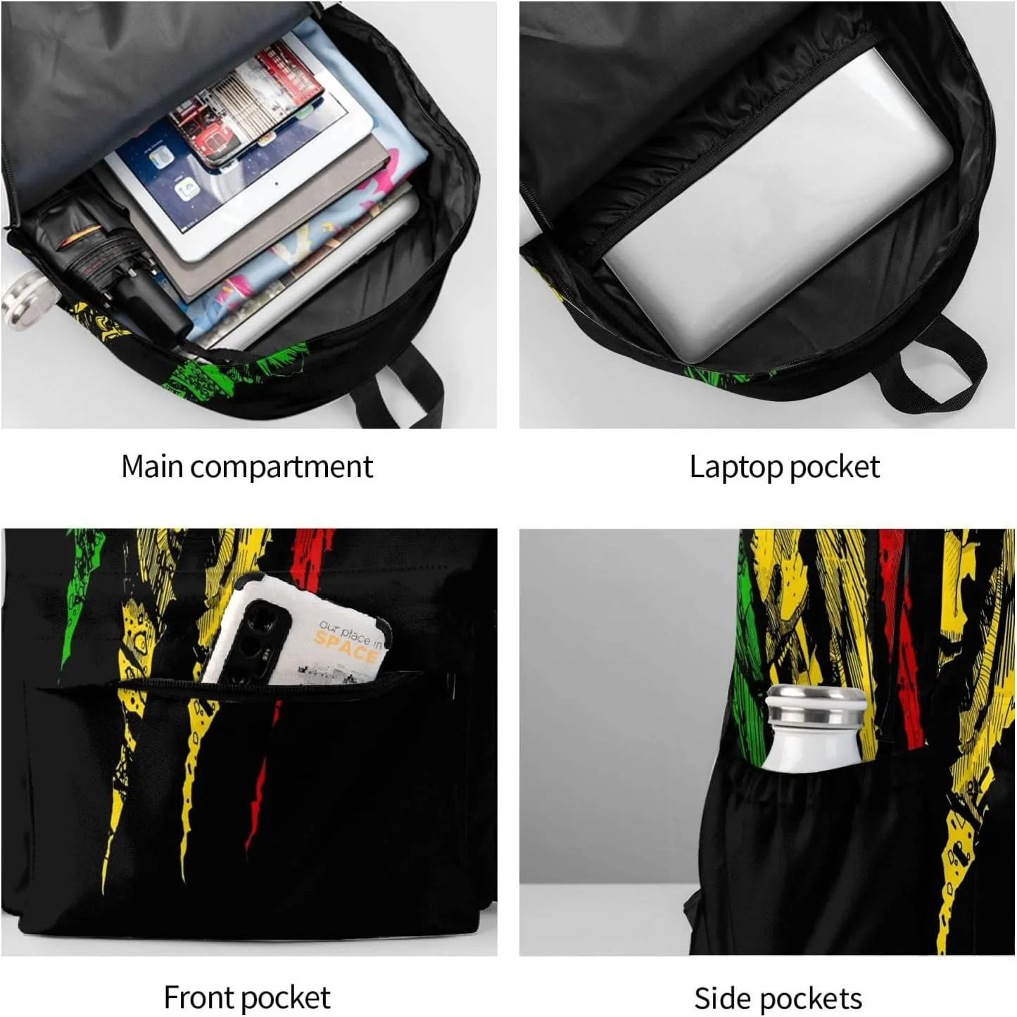 Lion of Judah King Rasta Reggae Jamaica Backpack Double Shoulder Bag 15 Inch Laptop Bagpacks for Hiking Work Camping Travel