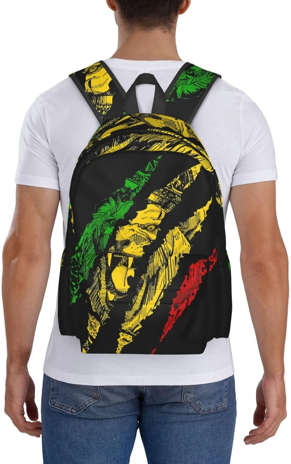 Lion of Judah King Rasta Reggae Jamaica Backpack Double Shoulder Bag 15 Inch Laptop Bagpacks for Hiking Work Camping Travel