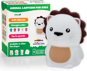 LitezAll Squishy Silicone Night Light for Kids, Lion Design, Tap-to-Change Color & Brightness, Battery Operated Portable Lantern for Toddlers & Bedrooms, Soft & Safe Bedside Light