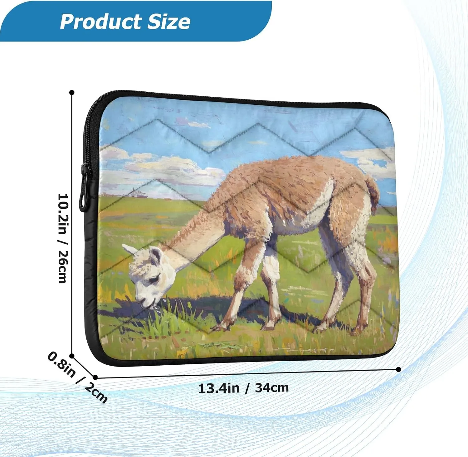 Llama Grazing in Green Pasture Padded Laptop Sleeve Case 13 Inch Soft Quilted Laptop Bag Waterproof Computer Sleeves