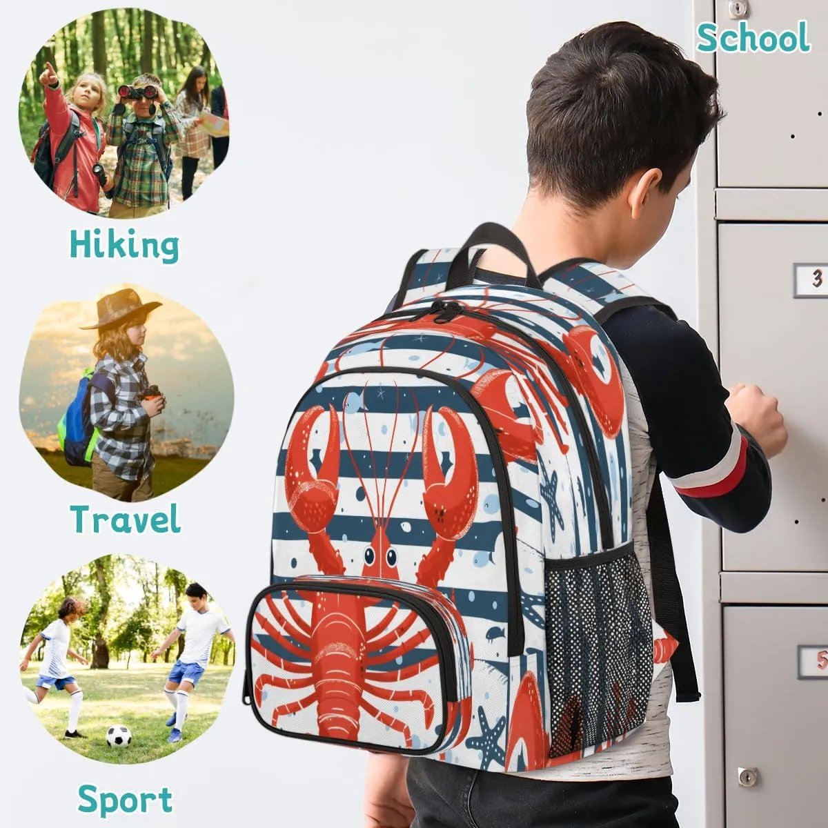 Lobster Laptop Backpack for Women Men, 18.3 Inch Travel Work Backpacks, Coastal Nautical Waterproof Computer Casual Daypack Nurse Teacher Bags