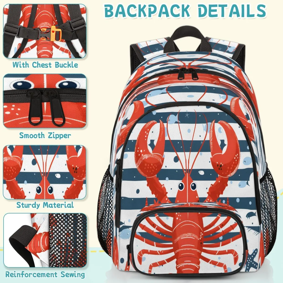 Lobster Laptop Backpack for Women Men, 18.3 Inch Travel Work Backpacks, Coastal Nautical Waterproof Computer Casual Daypack Nurse Teacher Bags