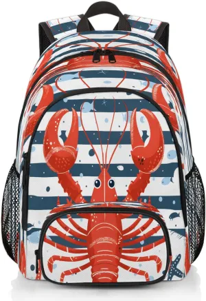 Lobster Laptop Backpack for Women Men, 18.3 Inch Travel Work Backpacks, Coastal Nautical Waterproof Computer Casual Daypack Nurse Teacher Bags