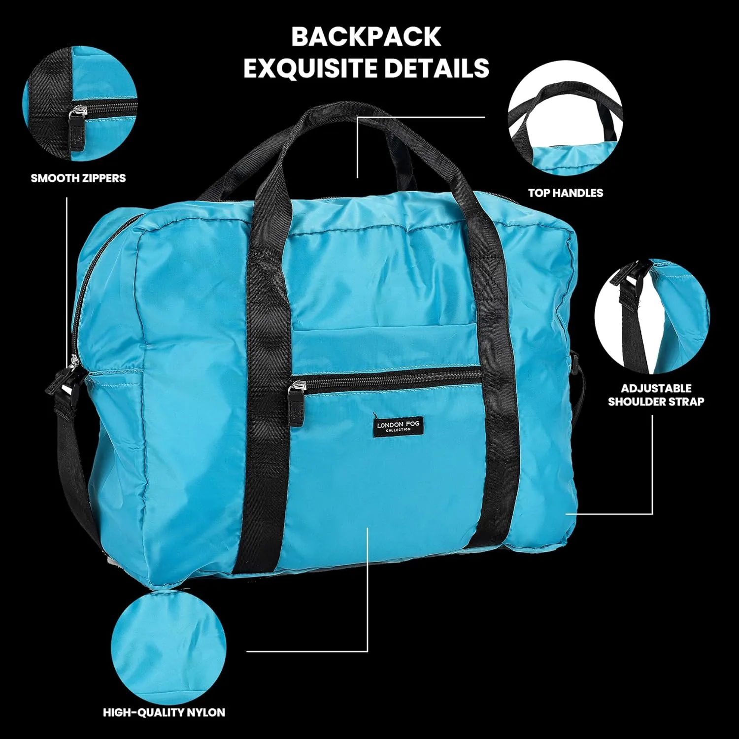 London Fog Nylon Foldable Duffle Bag, Blue Lagoon