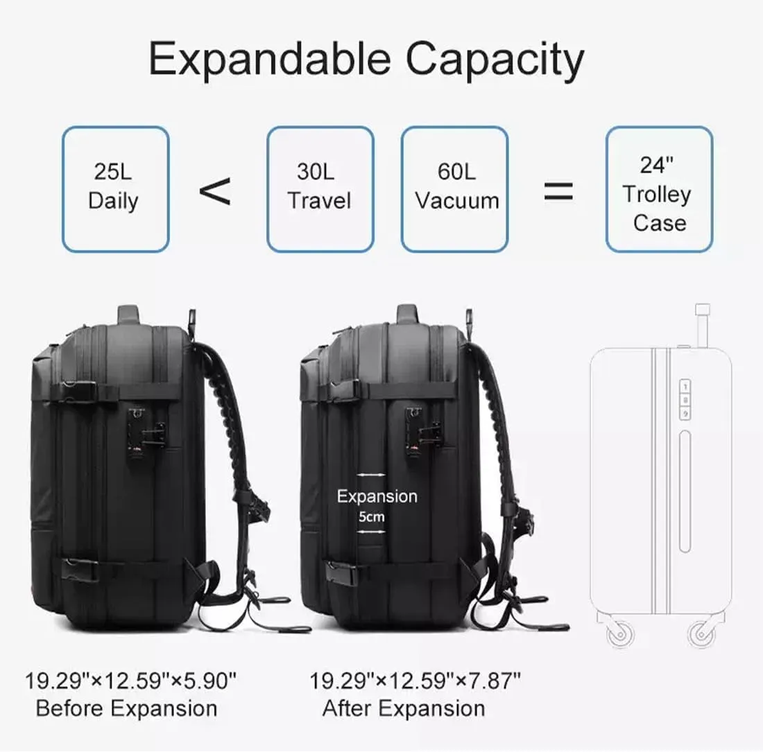 LONGLUAN Space Vac Pro Vacuum Seal Backpack, 60l Large Capacity Compression Dry Wet Separation Backpack with Pump for Travel (Black)