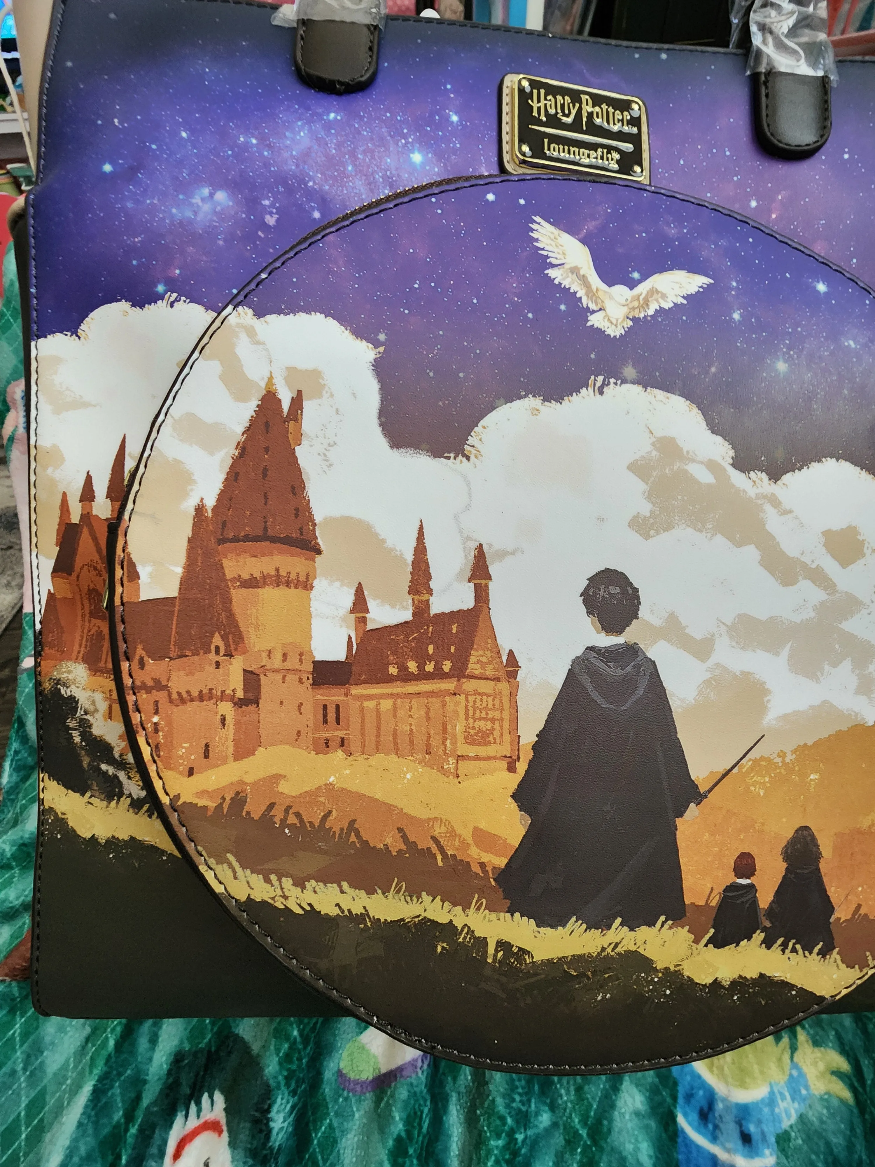 Loungefly Harry Potter and Hedwig at Hogwarts School Tote Bag