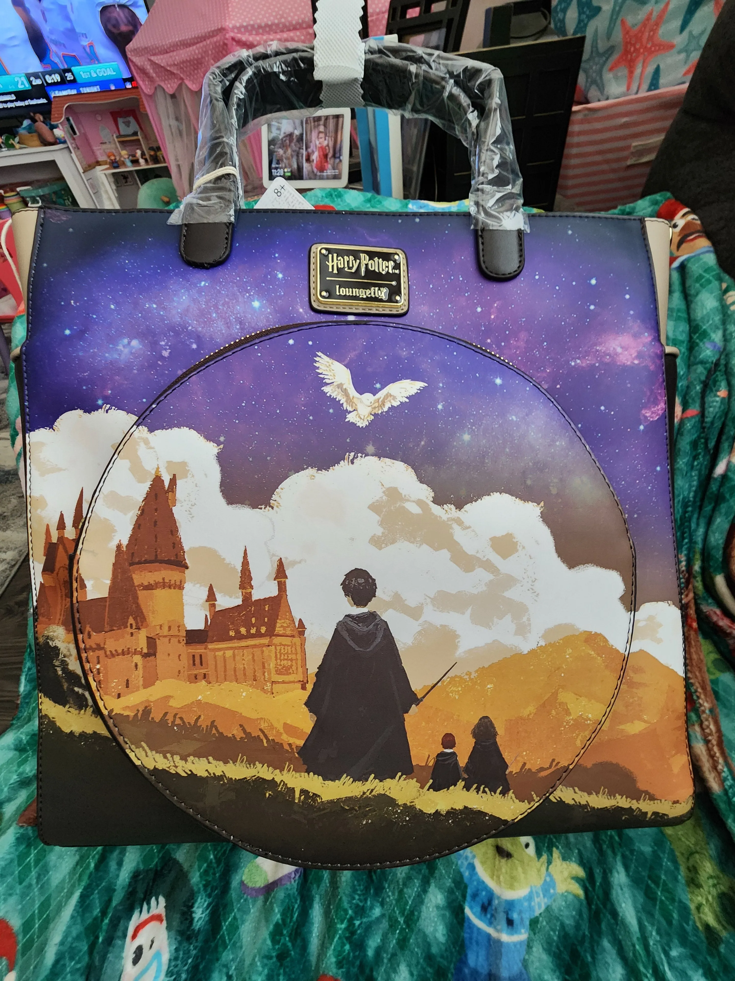 Loungefly Harry Potter and Hedwig at Hogwarts School Tote Bag