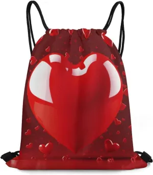 Love Heart Drawstring Backpack Travel Sports Drawstring Bags Portable Storage Gym Bag for Men Women, 35*42cm, Style