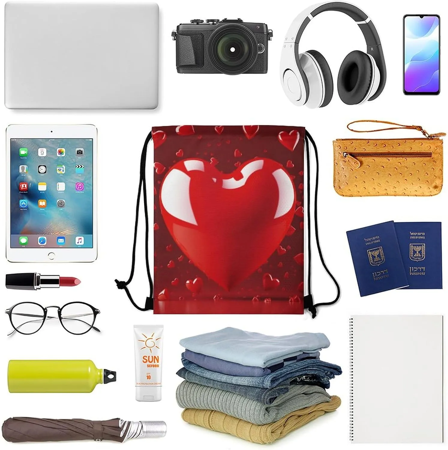 Love Heart Drawstring Backpack Travel Sports Drawstring Bags Portable Storage Gym Bag for Men Women, 35*42cm, Style