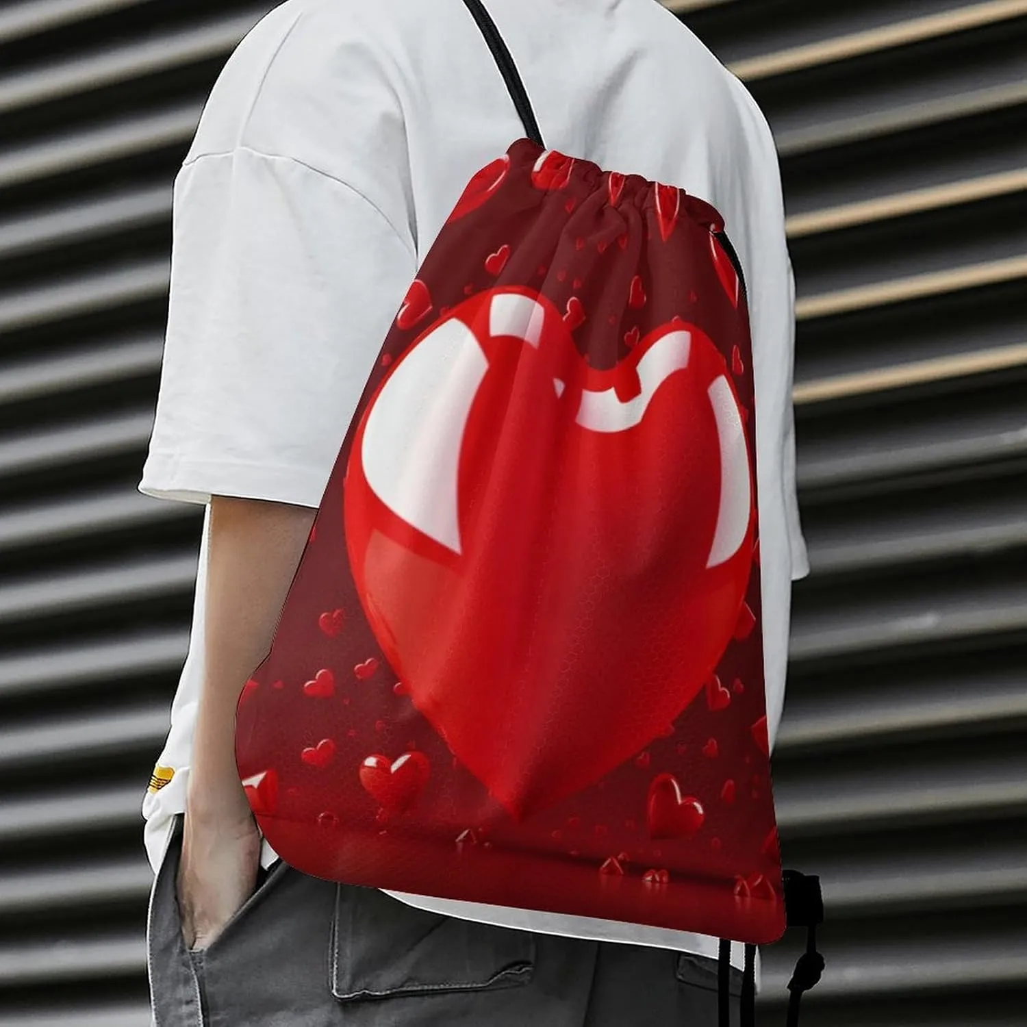 Love Heart Drawstring Backpack Travel Sports Drawstring Bags Portable Storage Gym Bag for Men Women, 35*42cm, Style