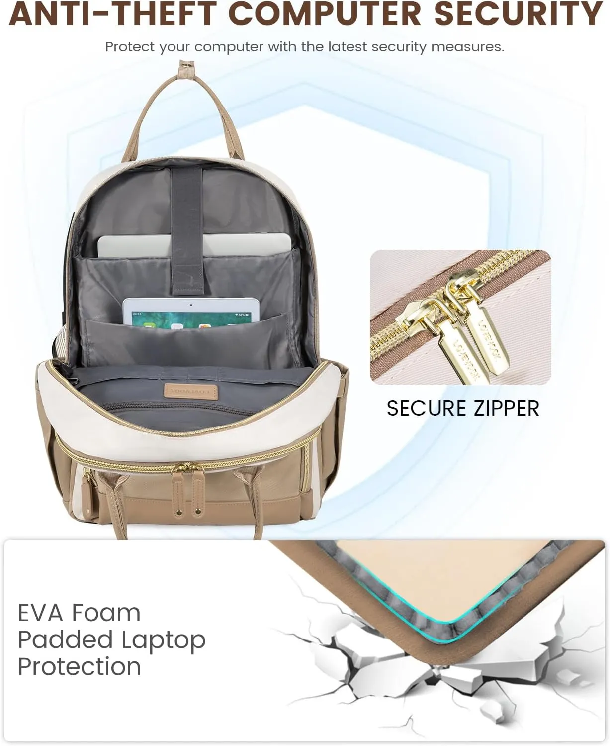 LOVEVOOK Backpack for Women, Fit 15.6 Inch Laptop Backpack Business Anti Theft Slim Durable Backpacks with USB Charging Port, Resistant Computer Bag Gifts for Men & Women, Beige-Khaqi