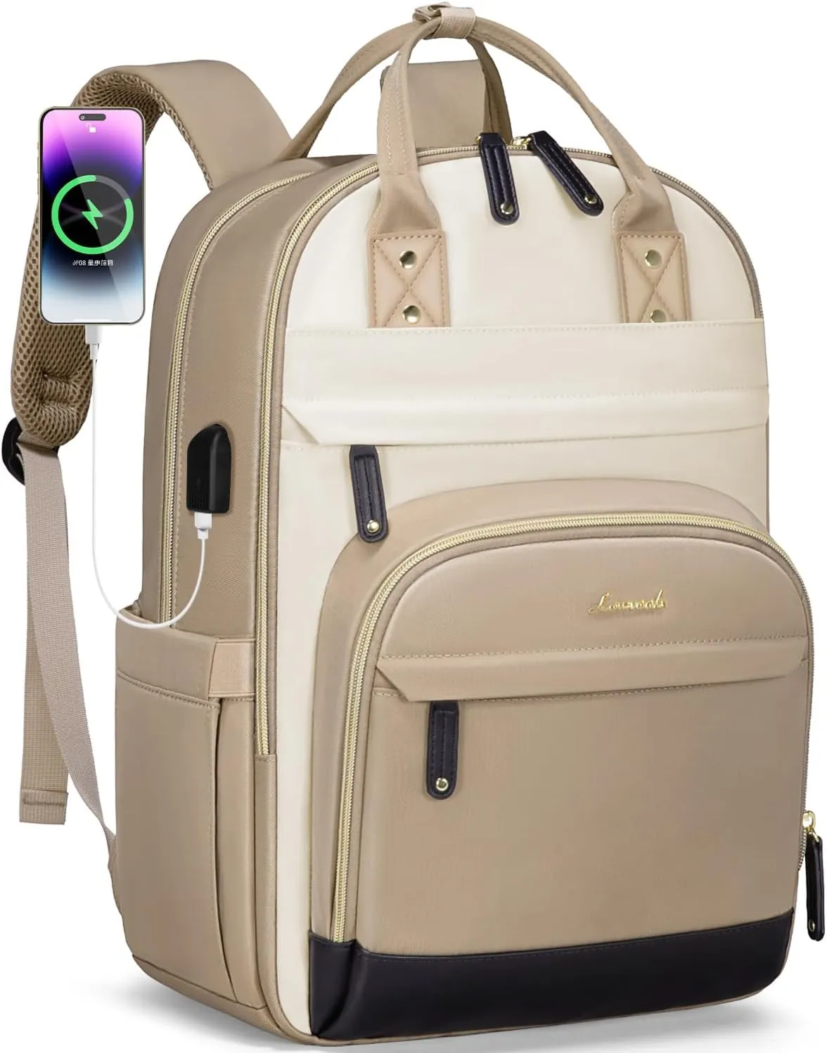 LOVEVOOK Backpack for Women,Laptop Backpack Women,Fits 15.6 Inch Laptop Bag,School Backpacks,Fashion Travel Work Anti-theft Bag,Waterproof Business Computer College Backpack Purse,Beige-Khaki-Black