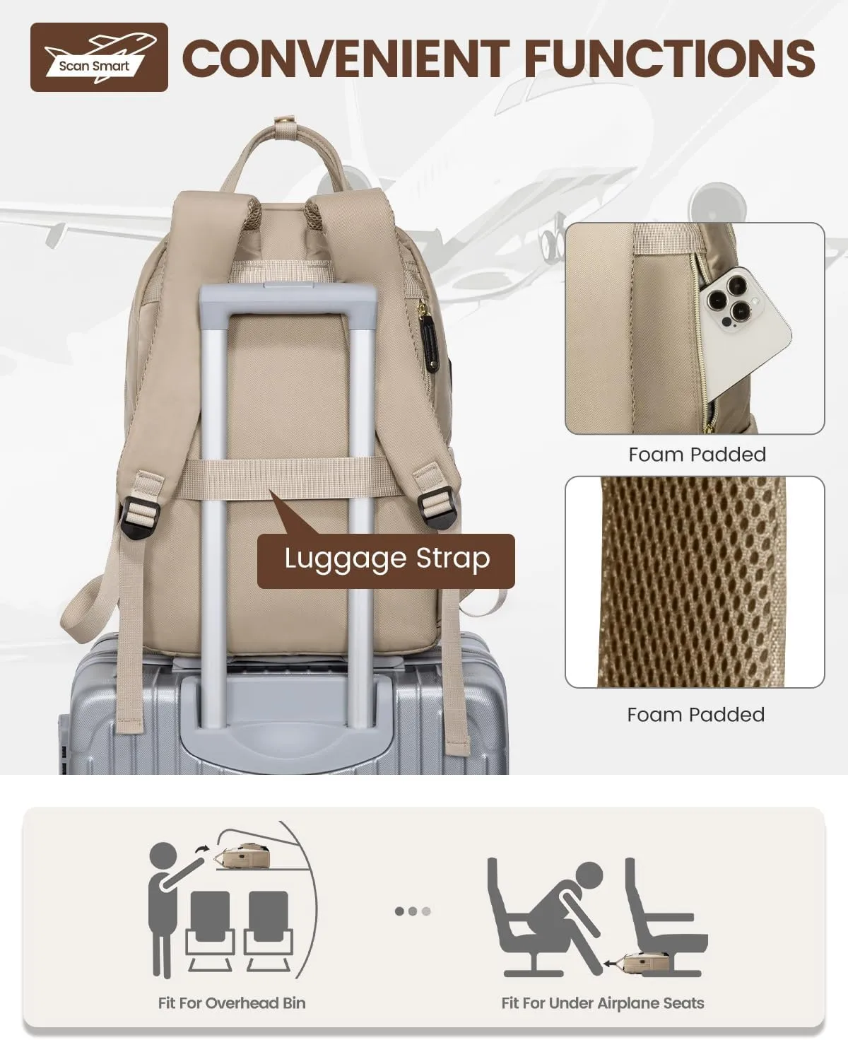 LOVEVOOK Backpack for Women,Laptop Backpack Women,Fits 15.6 Inch Laptop Bag,School Backpacks,Fashion Travel Work Anti-theft Bag,Waterproof Business Computer College Backpack Purse,Beige-Khaki-Black