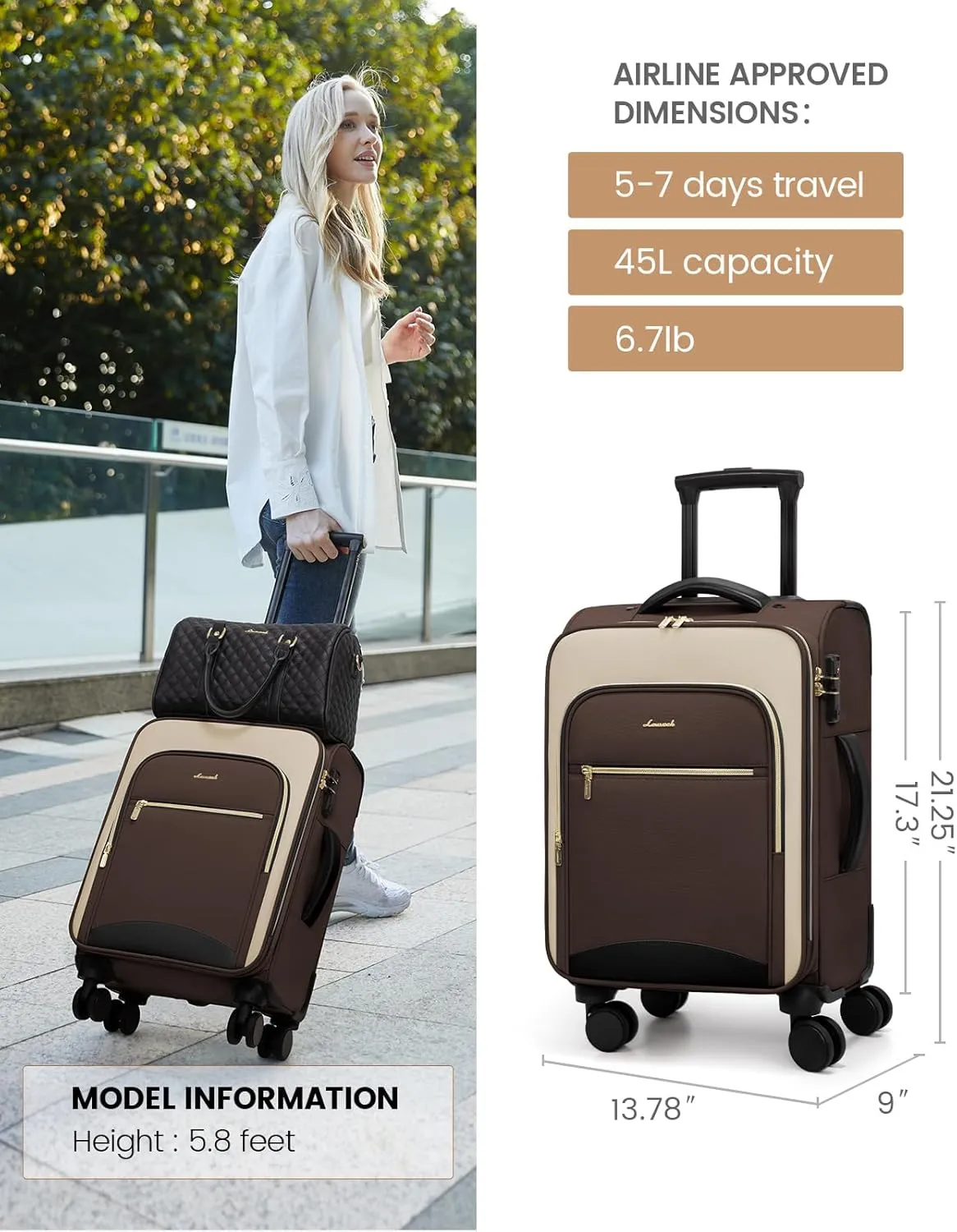 LOVEVOOK Carry On Luggage 22x14x9 Airline Approved, 20 Inch Softside Suitcases with Wheels, Lightweight Spinner Carry on Suitcase with TSA Lock, Water-Resistant Large Capacity Luggage for Travel