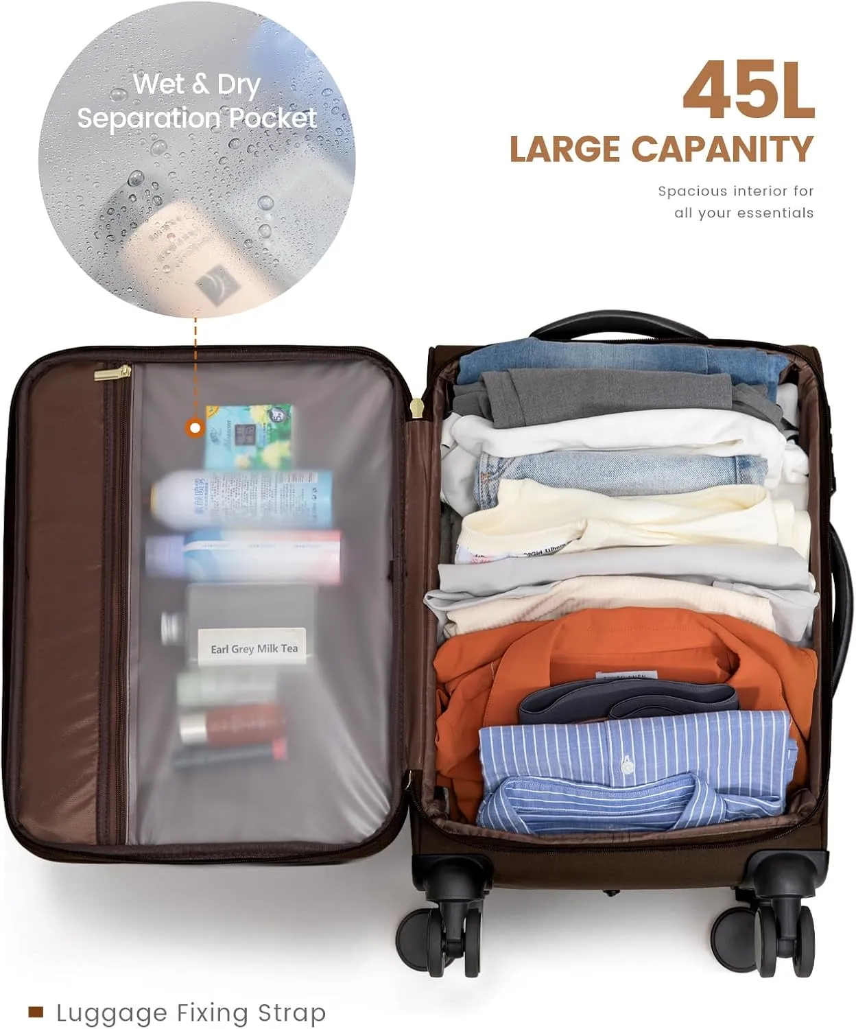 LOVEVOOK Carry On Luggage 22x14x9 Airline Approved, 20 Inch Softside Suitcases with Wheels, Lightweight Spinner Carry on Suitcase with TSA Lock, Water-Resistant Large Capacity Luggage for Travel