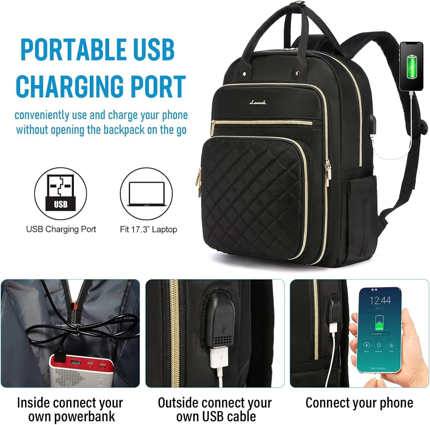 LOVEVOOK Laptop Backpack for Women, Water Resistant Travel Work Backpacks Purse Stylish College Business Teacher Nurse Computer Bag with USB Charging Port, Fits 17" Laptop