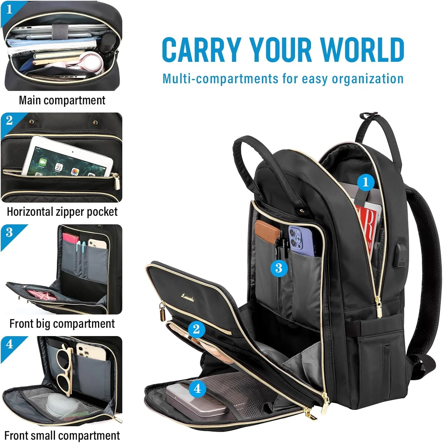 LOVEVOOK Laptop Backpack for Women, Water Resistant Travel Work Backpacks Purse Stylish College Business Teacher Nurse Computer Bag with USB Charging Port, Fits 17" Laptop
