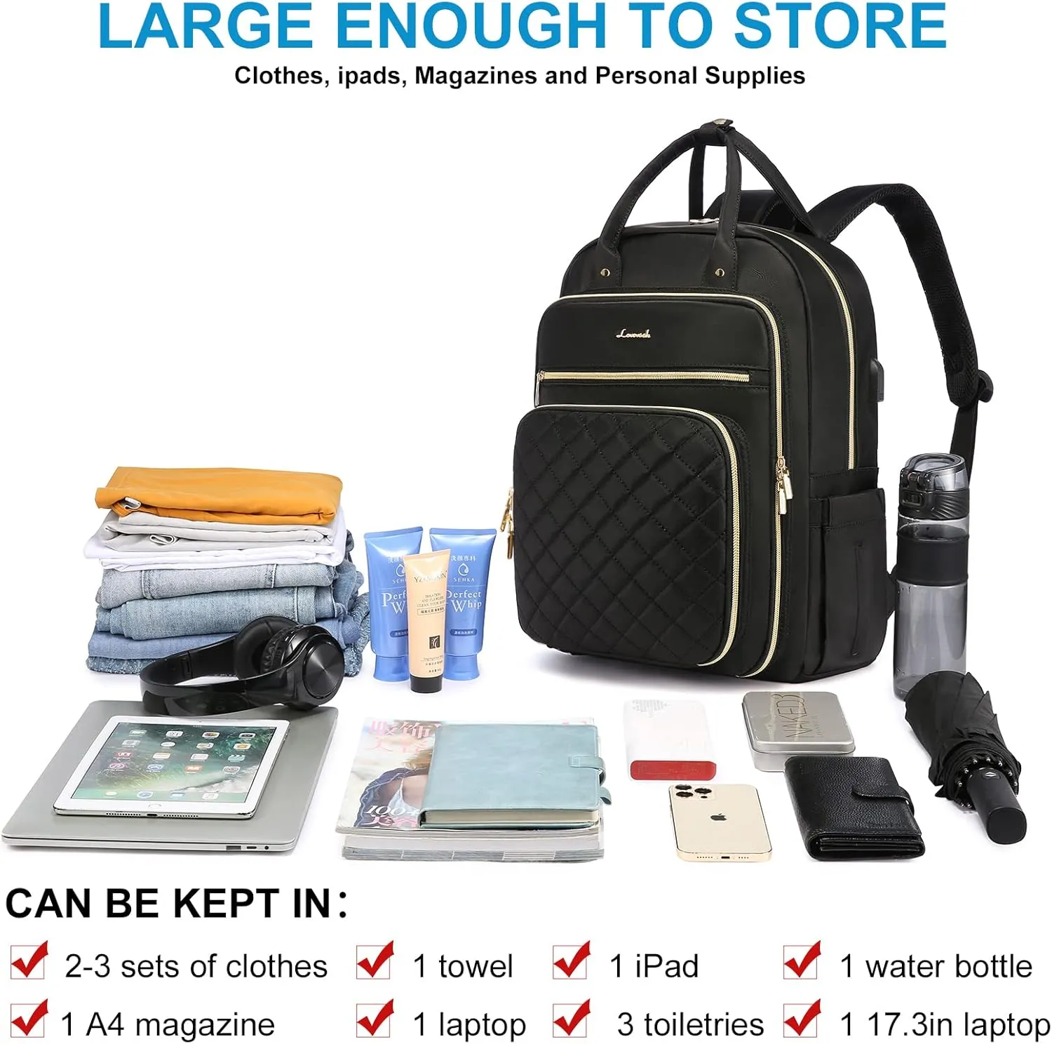 LOVEVOOK Laptop Backpack for Women, Water Resistant Travel Work Backpacks Purse Stylish College Business Teacher Nurse Computer Bag with USB Charging Port, Fits 17" Laptop