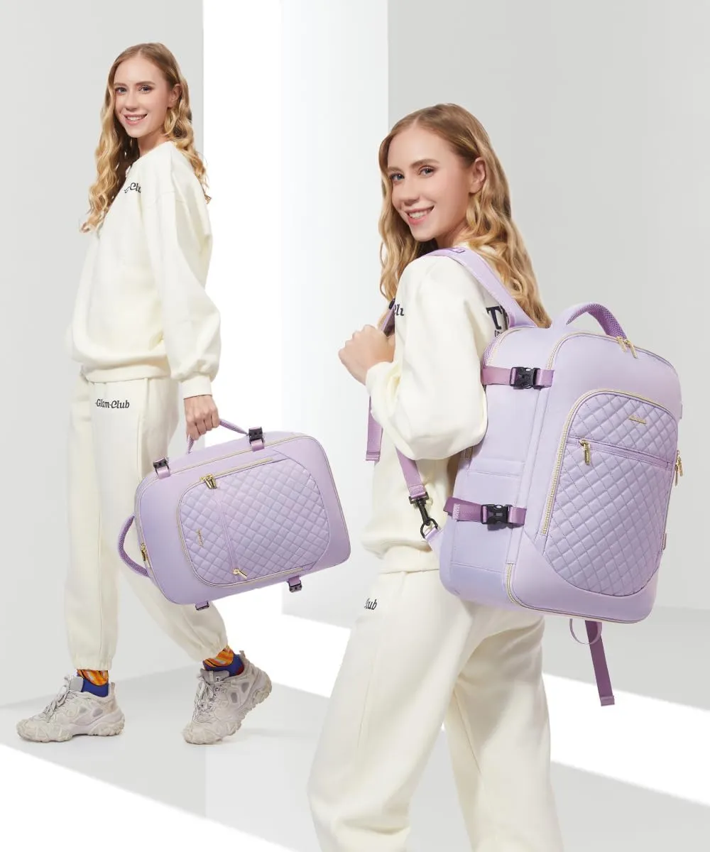 LOVEVOOK Large Travel Laptop Backpack for Women, 40L Carry On Backpack Flight Approved,Waterproof Suitcase Backpacks with 3 Packing Cubes, Daypack Business College Weekender Overnight, Light Purple