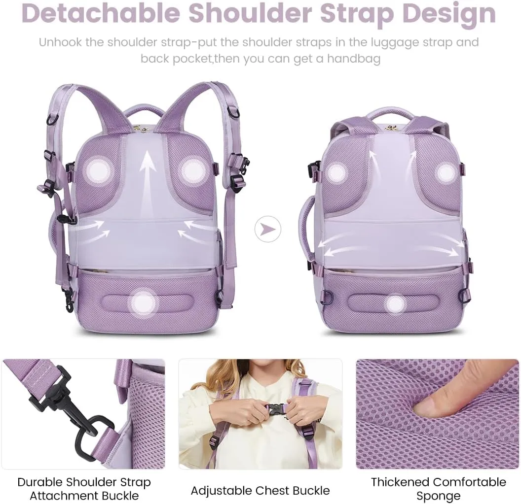 LOVEVOOK Large Travel Laptop Backpack for Women, 40L Carry On Backpack Flight Approved,Waterproof Suitcase Backpacks with 3 Packing Cubes, Daypack Business College Weekender Overnight, Light Purple