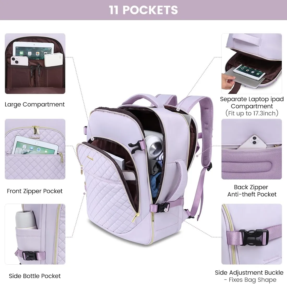 LOVEVOOK Large Travel Laptop Backpack for Women, 40L Carry On Backpack Flight Approved,Waterproof Suitcase Backpacks with 3 Packing Cubes, Daypack Business College Weekender Overnight, Light Purple