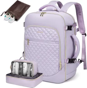 LOVEVOOK Large Travel Laptop Backpack for Women, 40L Carry On Backpack Flight Approved,Waterproof Suitcase Backpacks with 3 Packing Cubes, Daypack Business College Weekender Overnight, Light Purple