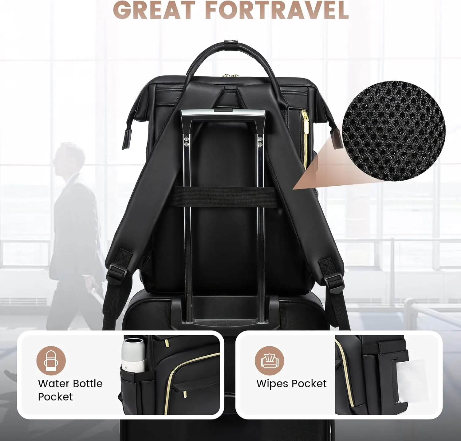 LOVEVOOK Leather Laptop Backpack for Women 15.6 inch,Travel Purse Nurse Teacher Computer Bag,Professional College Business Work Bags Carry On with USB Port,Black