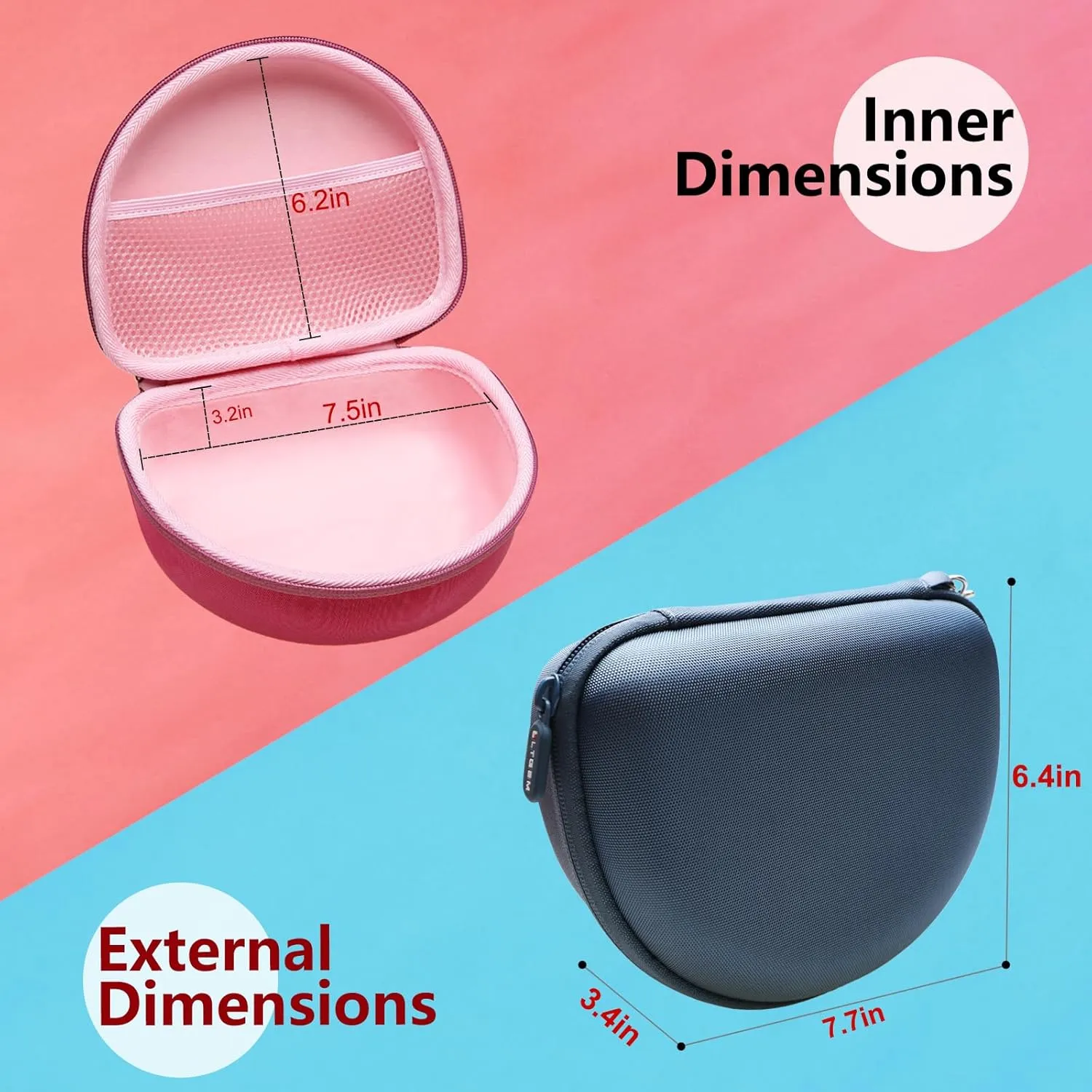 LTGEM Headphone Case for Beats Studio3/Solo3/Solo2/Solo Pro Wireless On-Ear Headphones - Travel Carrying Storage Bag (Outer Magenta Inner Pink) 7.7*6.4*3.4