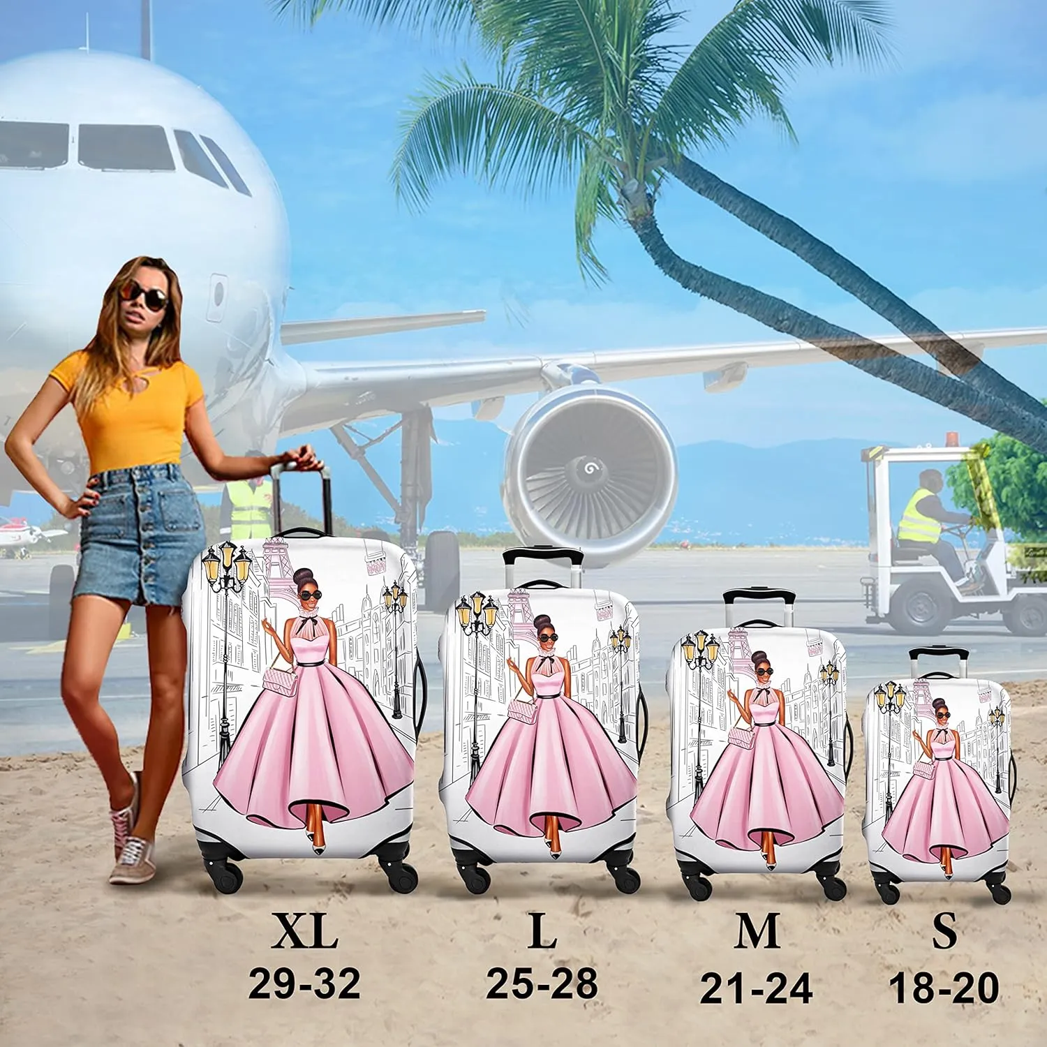 Luggage Cover Approved Cute Travel Suitcase Protector Fashion Queen Elastic Washable Unique Themed Baggage Covers for 21-24 inch Luggage (M)