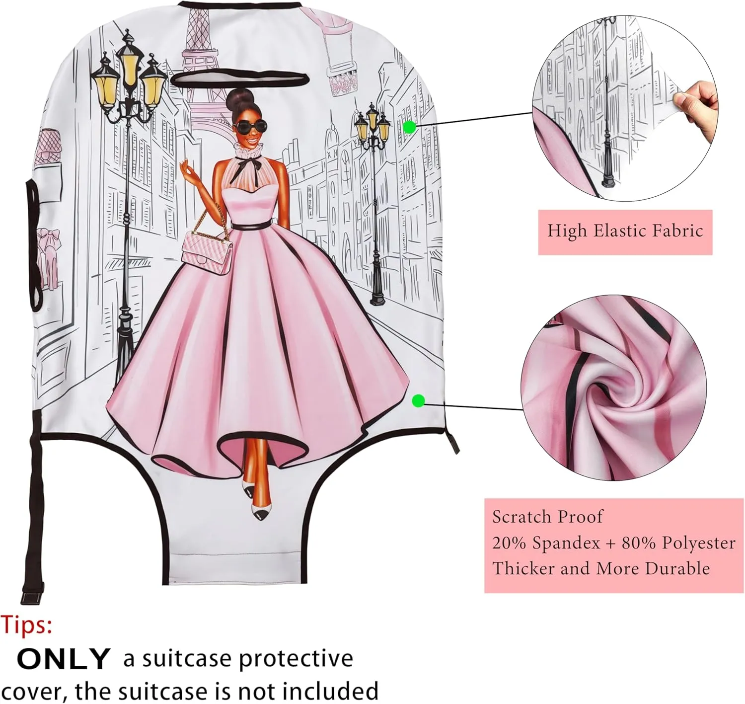 Luggage Cover Approved Cute Travel Suitcase Protector Fashion Queen Elastic Washable Unique Themed Baggage Covers for 21-24 inch Luggage (M)