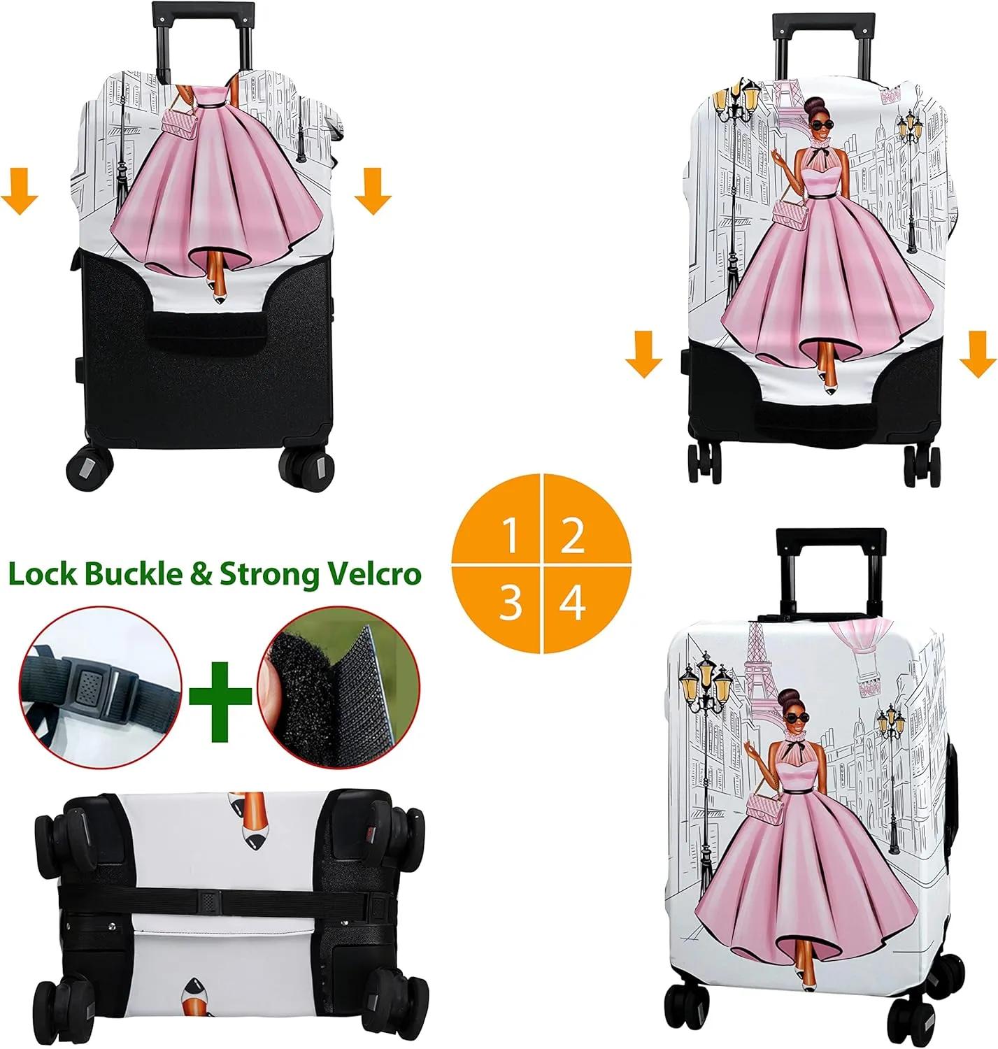 Luggage Cover Approved Cute Travel Suitcase Protector Fashion Queen Elastic Washable Unique Themed Baggage Covers for 21-24 inch Luggage (M)