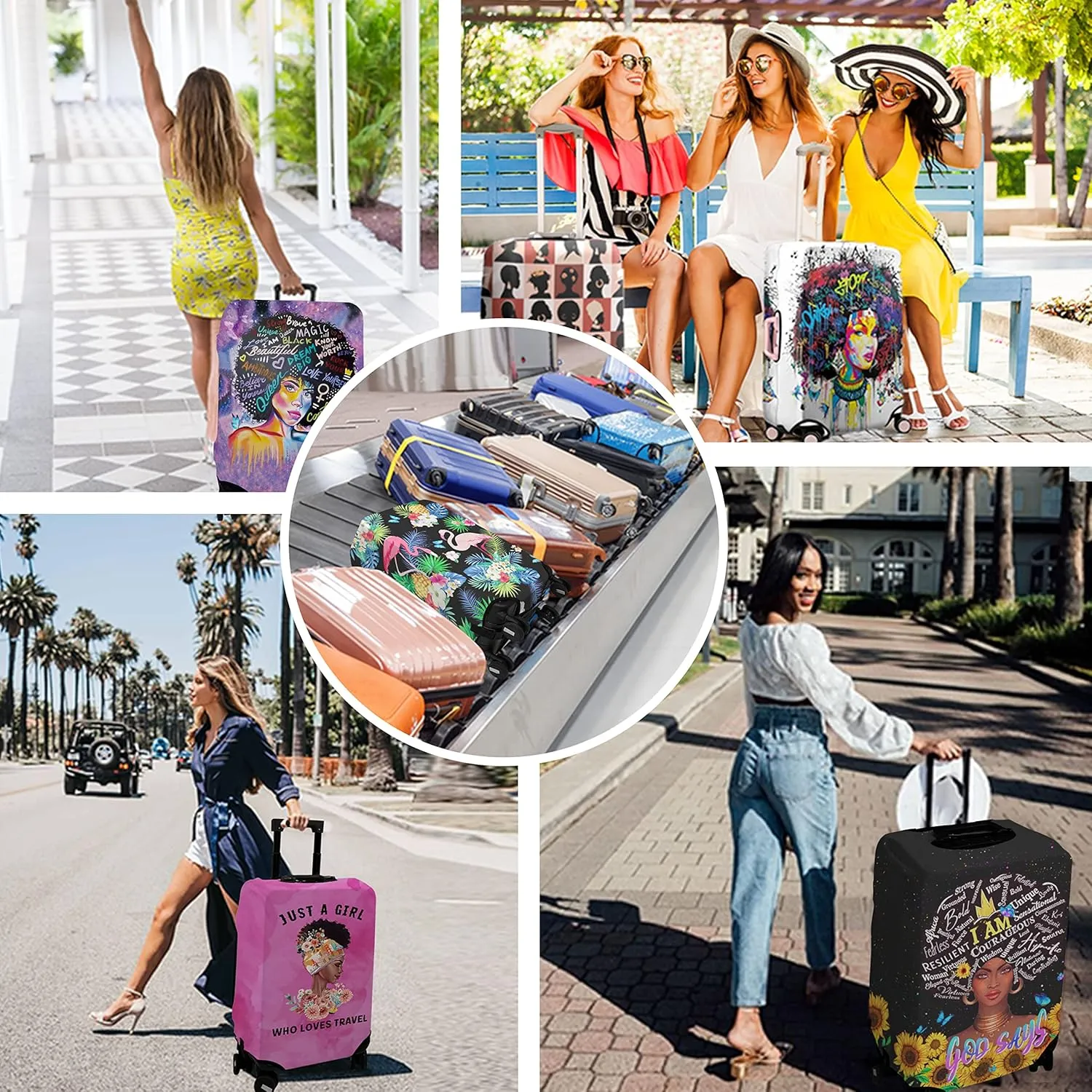 Luggage Cover Approved Cute Travel Suitcase Protector Fashion Queen Elastic Washable Unique Themed Baggage Covers for 21-24 inch Luggage (M)