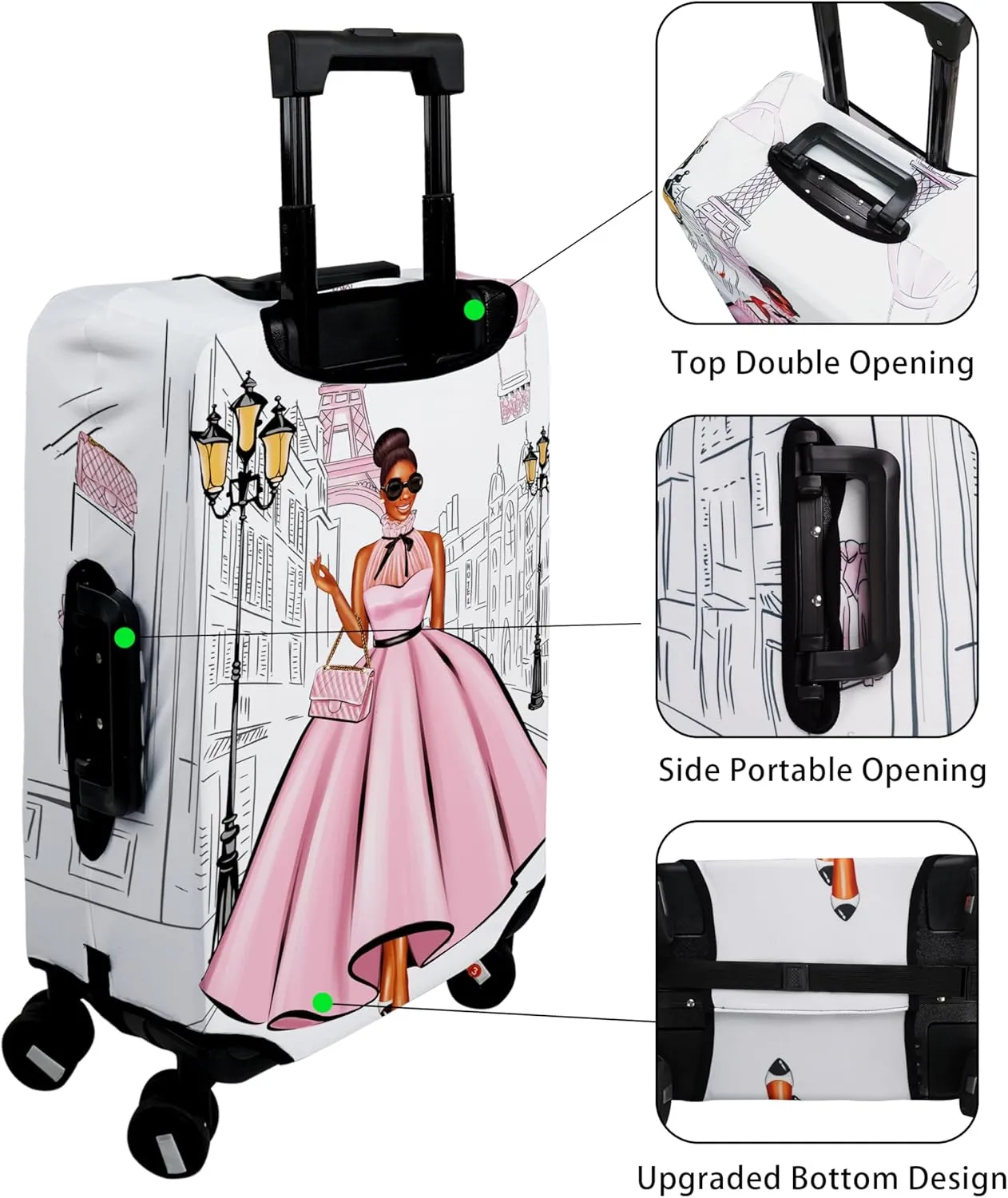 Luggage Cover Approved Cute Travel Suitcase Protector Fashion Queen Elastic Washable Unique Themed Baggage Covers for 21-24 inch Luggage (M)